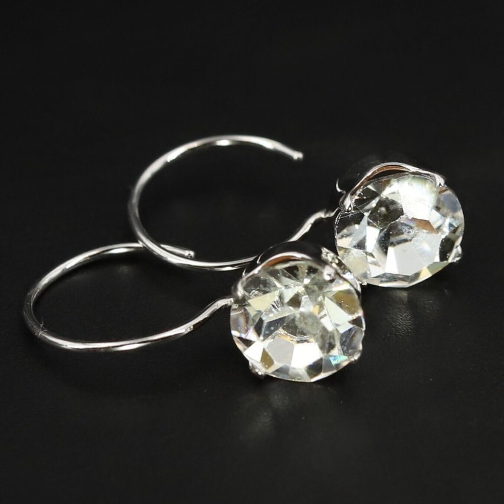 NEW Sterling Silver DESIGNER Rhinestone Hook Dangle Drop Earrings